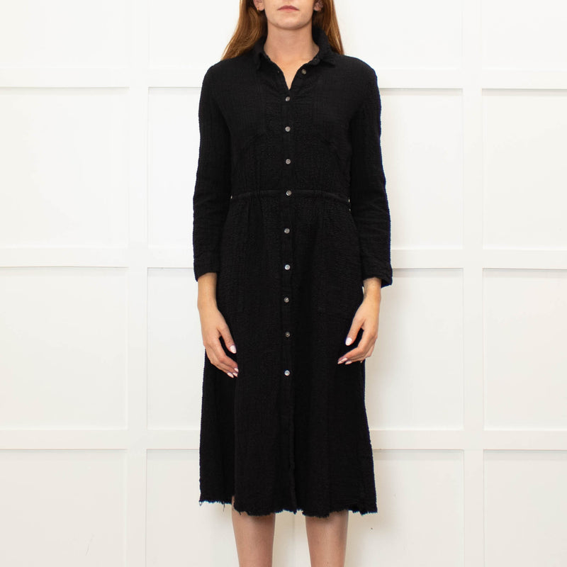 Raquel Allegra Black textured Cotton Long Sleeved Dress