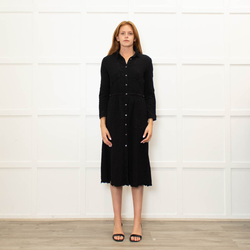 Raquel Allegra Black textured Cotton Long Sleeved Dress