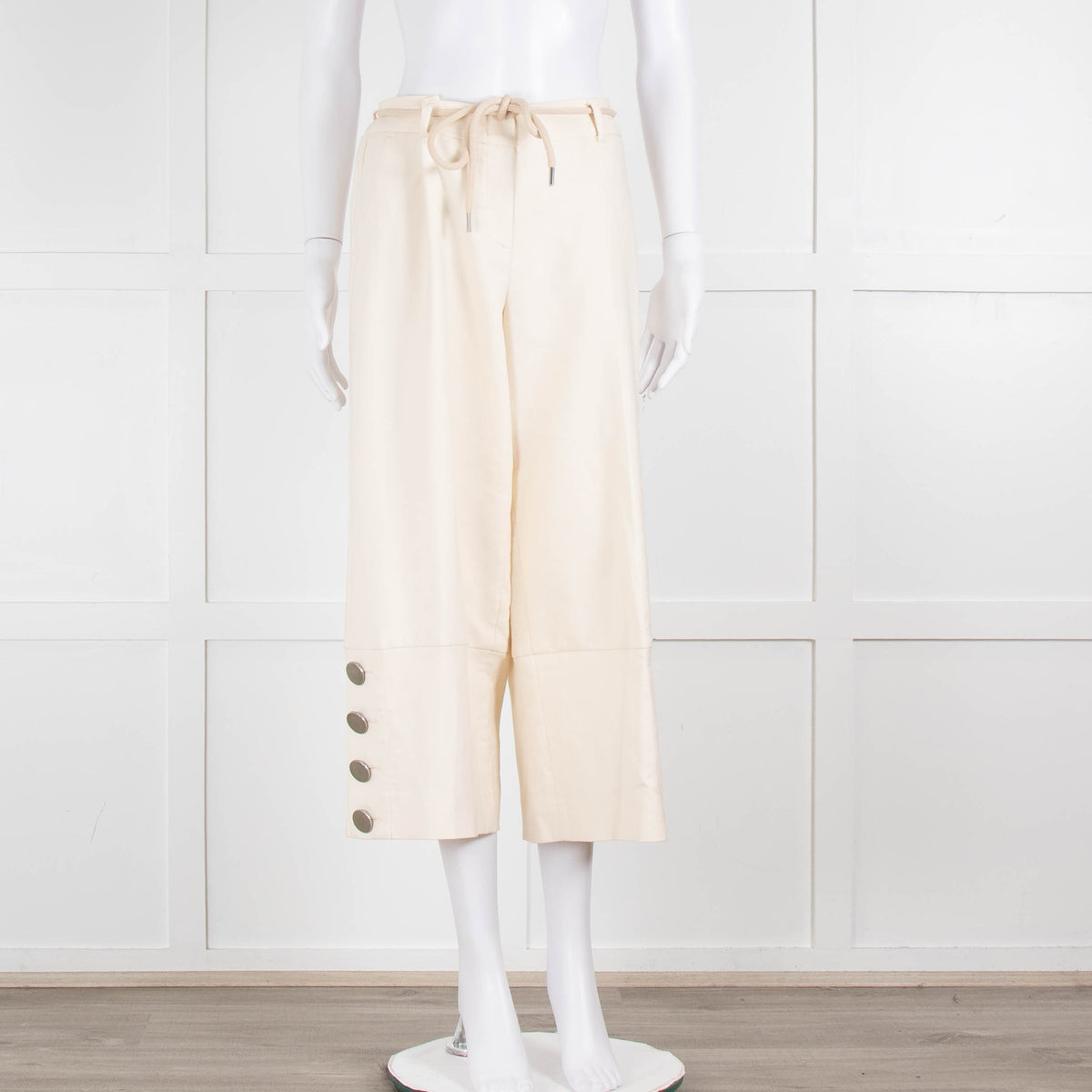 Weekend Max Mara Cream Wide Leg Silver Button Cropped Trousers