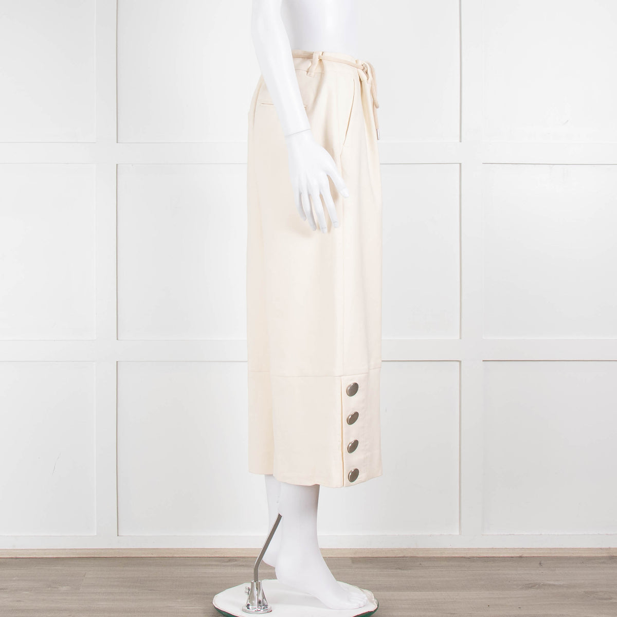 Weekend Max Mara Cream Wide Leg Silver Button Cropped Trousers