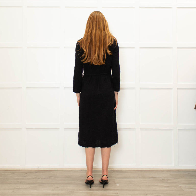 Raquel Allegra Black textured Cotton Long Sleeved Dress