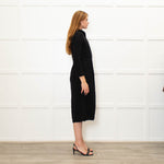 Raquel Allegra Black textured Cotton Long Sleeved Dress