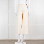Weekend Max Mara Cream Wide Leg Silver Button Cropped Trousers