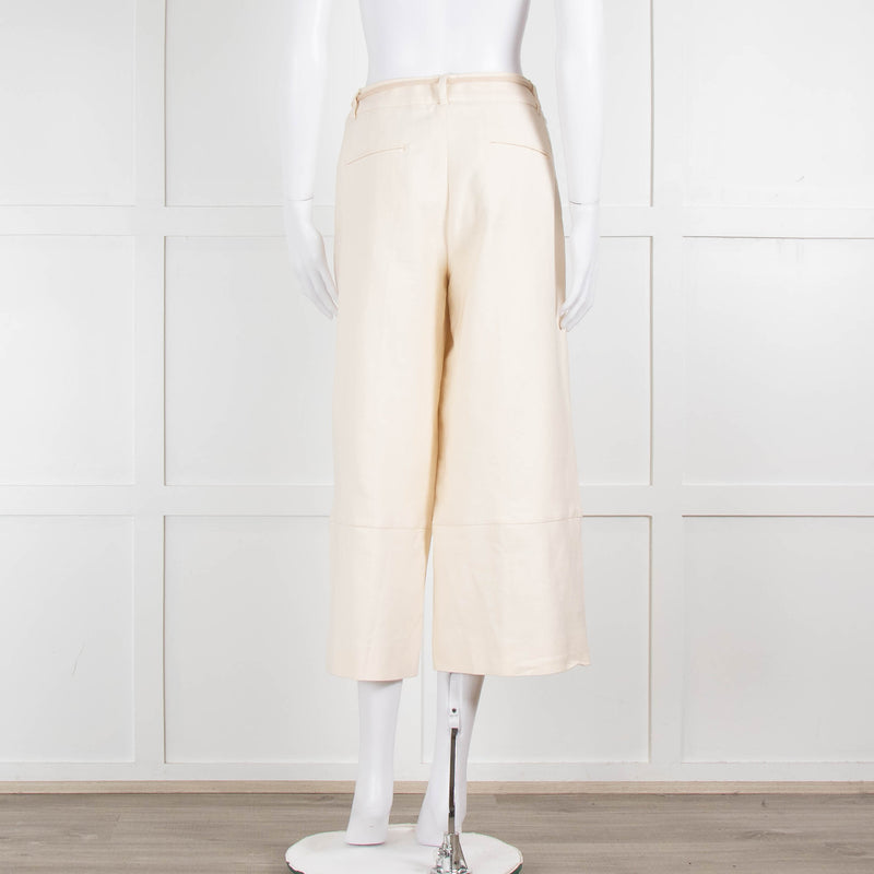 Weekend Max Mara Cream Wide Leg Silver Button Cropped Trousers