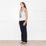 Anne Fontaine White Black Lace Ruffle Trim Sleeveless Top