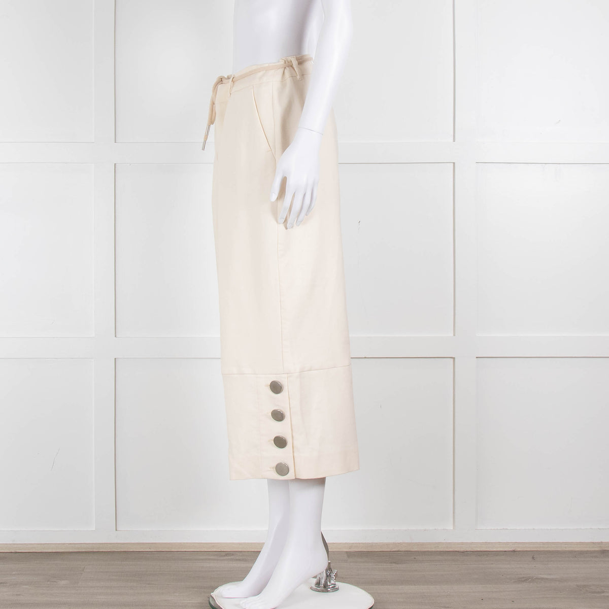 Weekend Max Mara Cream Wide Leg Silver Button Cropped Trousers
