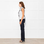 Anne Fontaine White Black Lace Ruffle Trim Sleeveless Top