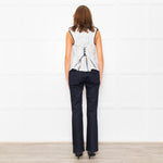 Anne Fontaine White Black Lace Ruffle Trim Sleeveless Top