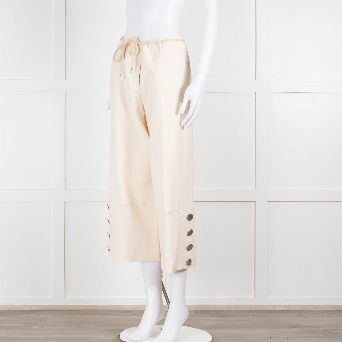 Weekend Max Mara Cream Wide Leg Silver Button Cropped Trousers