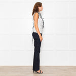 Anne Fontaine White Black Lace Ruffle Trim Sleeveless Top