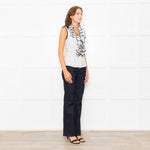 Anne Fontaine White Black Lace Ruffle Trim Sleeveless Top