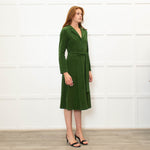Siyu Green Corduroy Long Sleeve Dress