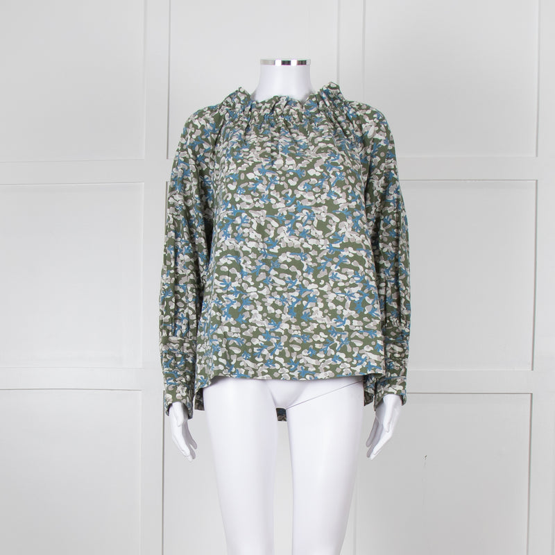 MIRTH Green Floral Gathered Neck Top