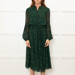 Michael Kors Green Blue Peacock Print Full Length Dress