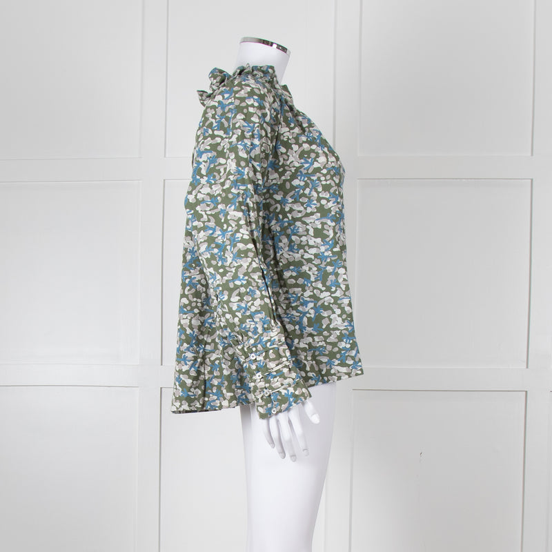 MIRTH Green Floral Gathered Neck Top