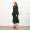 Michael Kors Green Blue Peacock Print Full Length Dress
