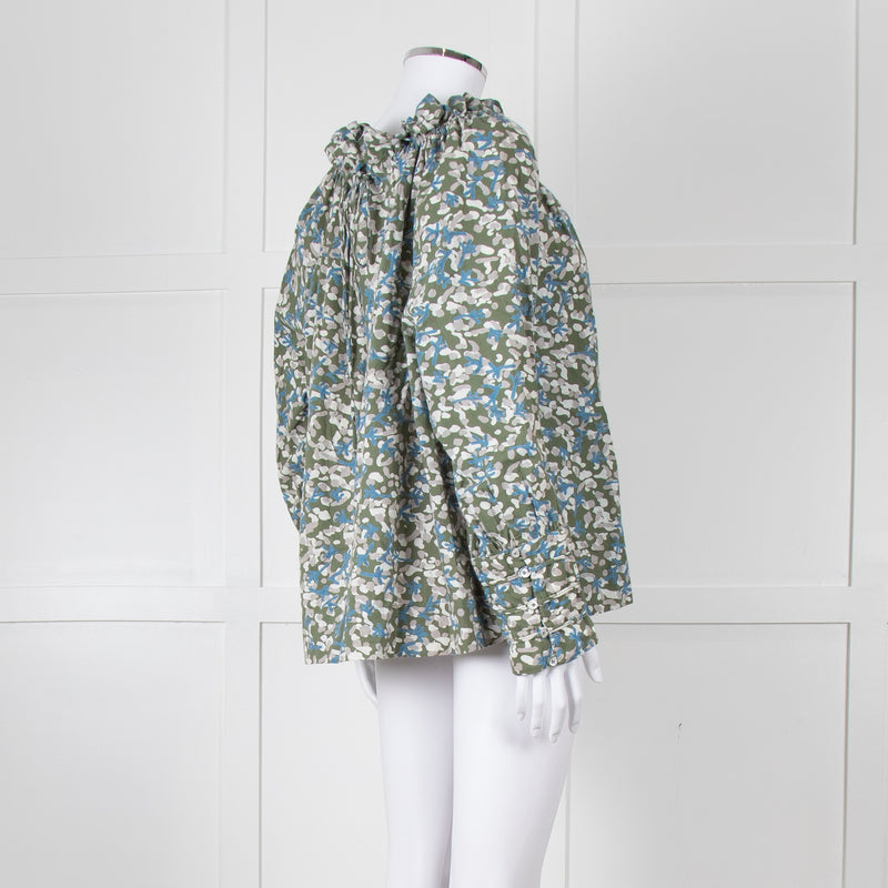 MIRTH Green Floral Gathered Neck Top