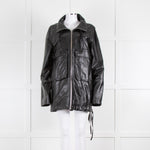 Helmut Lang Black Leather Coat with Patch Pockets and Contrast Topstitching