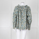 MIRTH Green Floral Gathered Neck Top