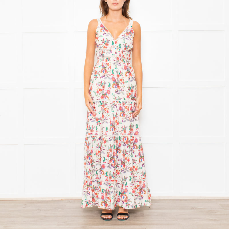 Me+Em Cream Coral Green Purple Paisley Strappy Maxi Dress