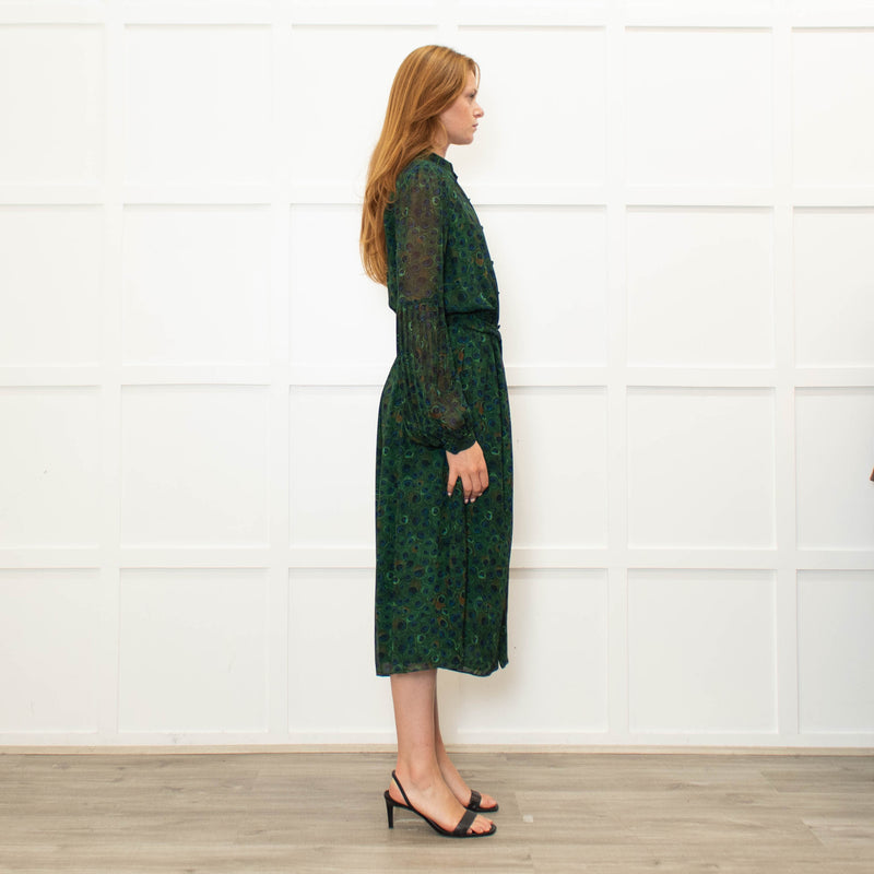 Michael Kors Green Blue Peacock Print Full Length Dress