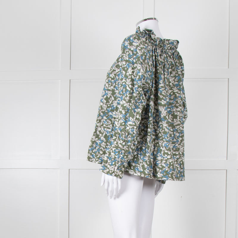 MIRTH Green Floral Gathered Neck Top