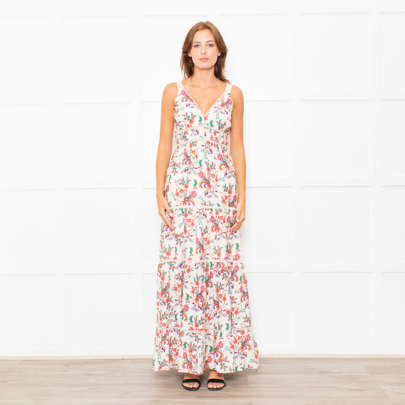 Me+Em Cream Coral Green Purple Paisley Strappy Maxi Dress