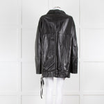 Helmut Lang Black Leather Coat with Patch Pockets and Contrast Topstitching