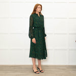 Michael Kors Green Blue Peacock Print Full Length Dress