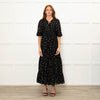Wyse Black Gold Flower Print Boho Style Full Length Dress