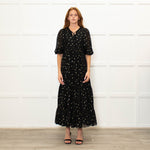 Wyse Black Gold Flower Print Boho Style Full Length Dress