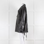 Helmut Lang Black Leather Coat with Patch Pockets and Contrast Topstitching