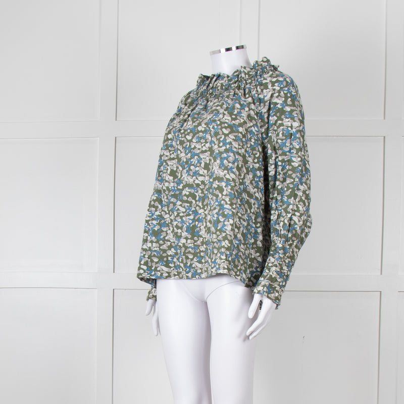 MIRTH Green Floral Gathered Neck Top