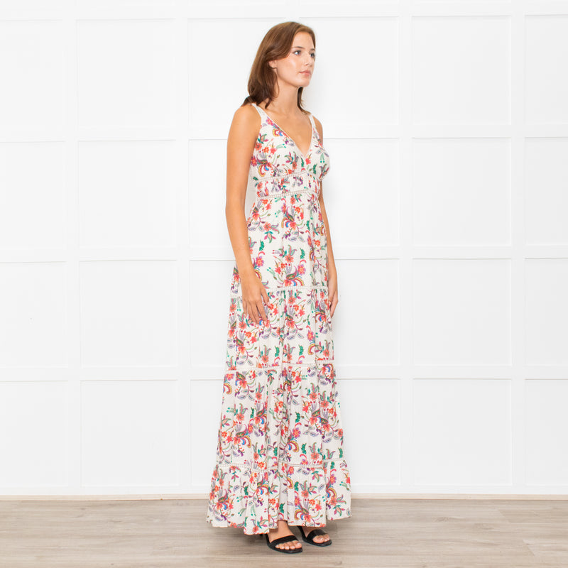 Me+Em Cream Coral Green Purple Paisley Strappy Maxi Dress