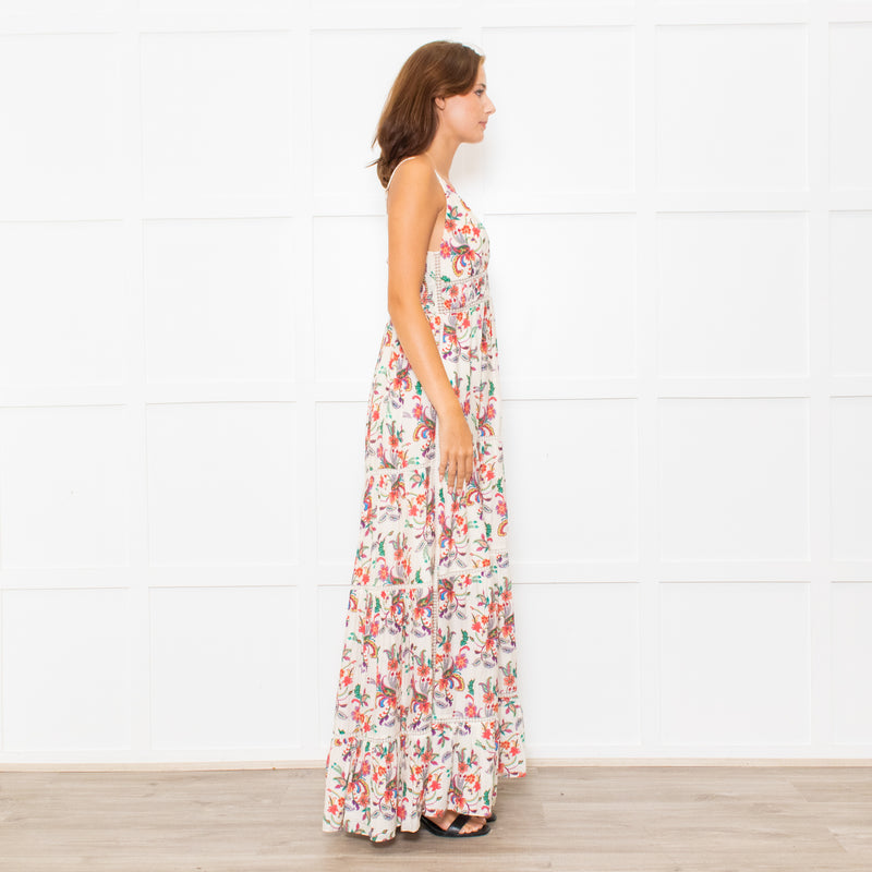 Me+Em Cream Coral Green Purple Paisley Strappy Maxi Dress