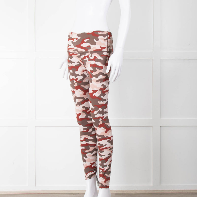 Varley Brown Cream Pink Camouflage Print Leggings