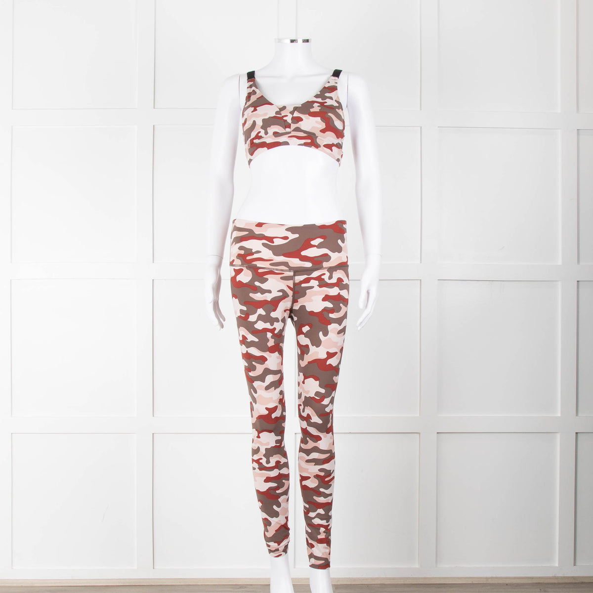 Varley Brown Cream Pink Camouflage Print Leggings
