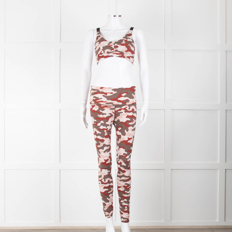 Varley Brown Cream Pink Camouflage Print Leggings