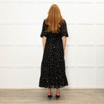Wyse Black Gold Flower Print Boho Style Full Length Dress