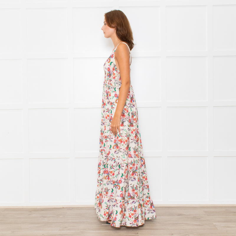 Me+Em Cream Coral Green Purple Paisley Strappy Maxi Dress