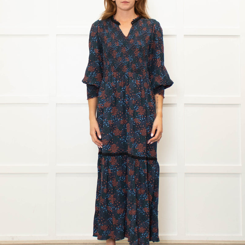 WYSE Navy Orange Smock Top Maxi Dress