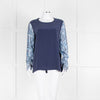 EQUIPMENT Blue Silk Top With Multicolour Sleeves