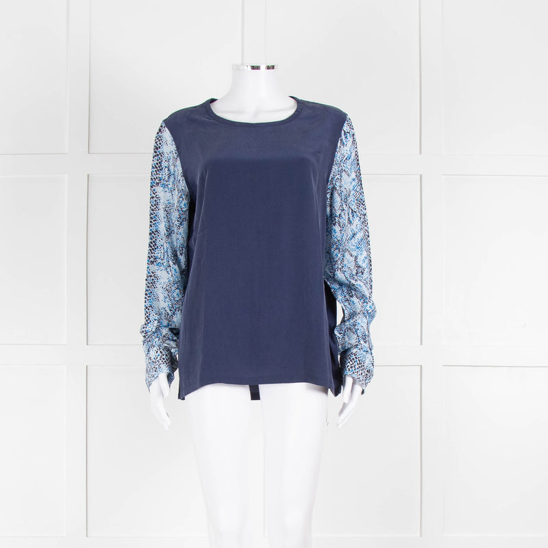 EQUIPMENT Blue Silk Top With Multicolour Sleeves