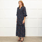 WYSE Navy Orange Smock Top Maxi Dress