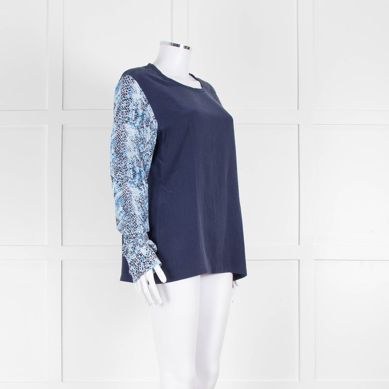 EQUIPMENT Blue Silk Top With Multicolour Sleeves