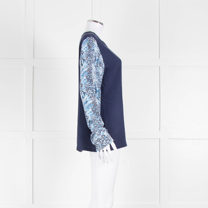 EQUIPMENT Blue Silk Top With Multicolour Sleeves