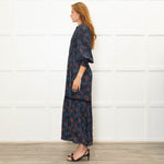WYSE Navy Orange Smock Top Maxi Dress