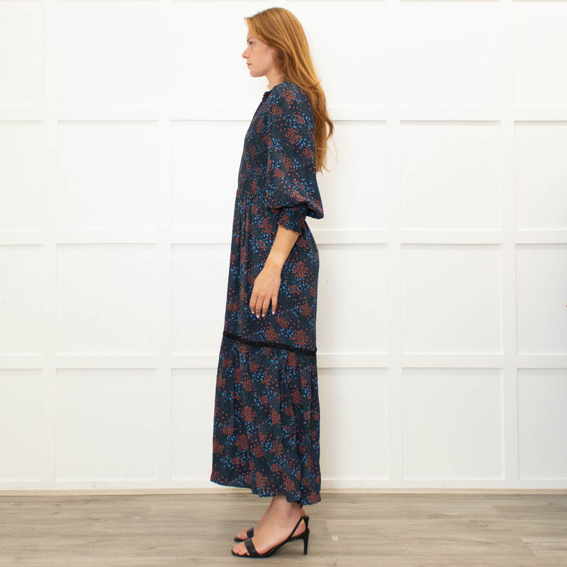 WYSE Navy Orange Smock Top Maxi Dress