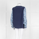 EQUIPMENT Blue Silk Top With Multicolour Sleeves