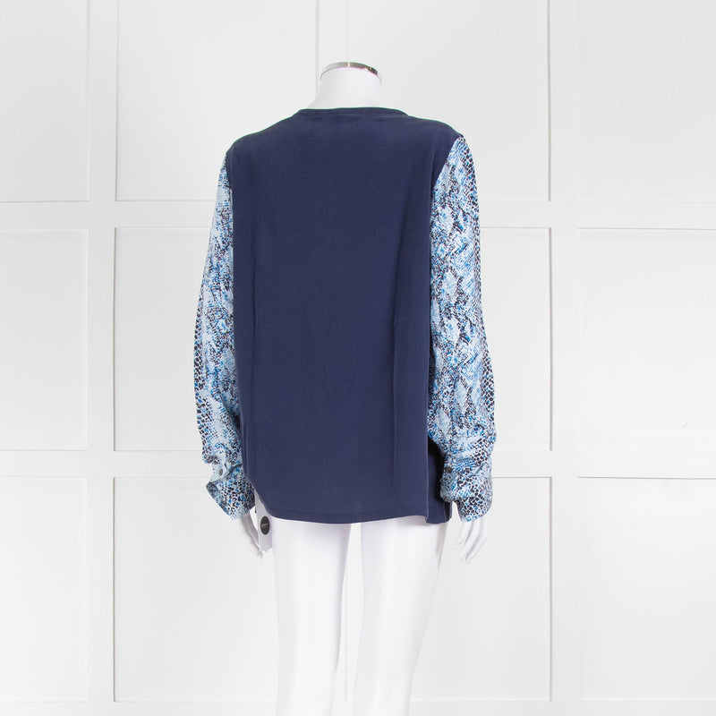 EQUIPMENT Blue Silk Top With Multicolour Sleeves